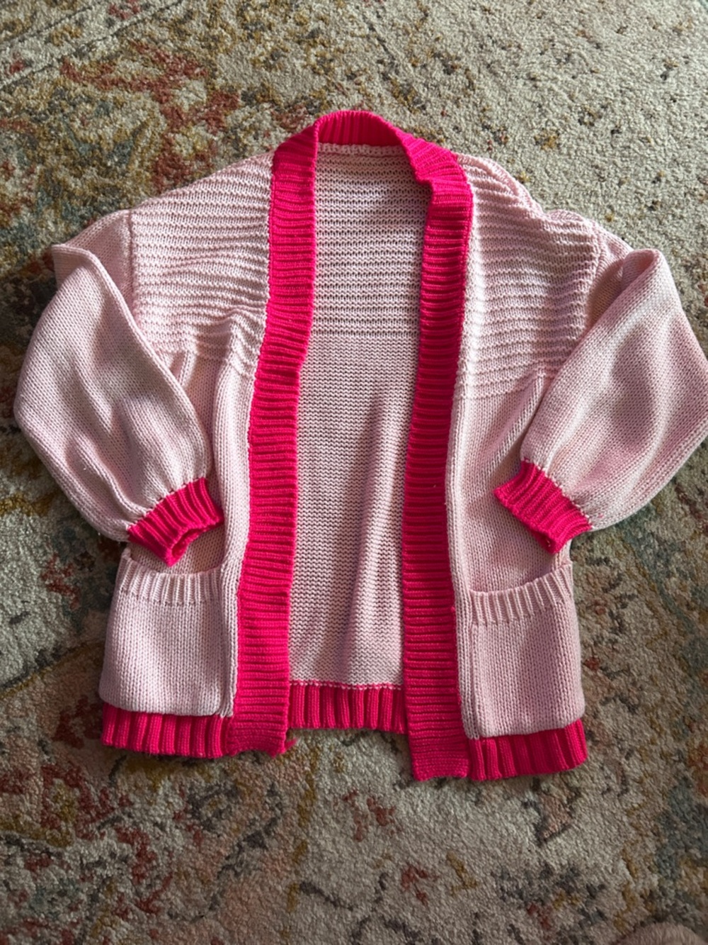 Amazon Two-Tone Pink Open-Front Knit Cardigan